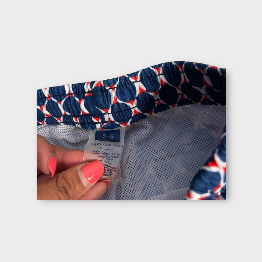 Toobydoo Red & Blue Circle Shape Pattern Swim Trunks - Picture 3 of 6